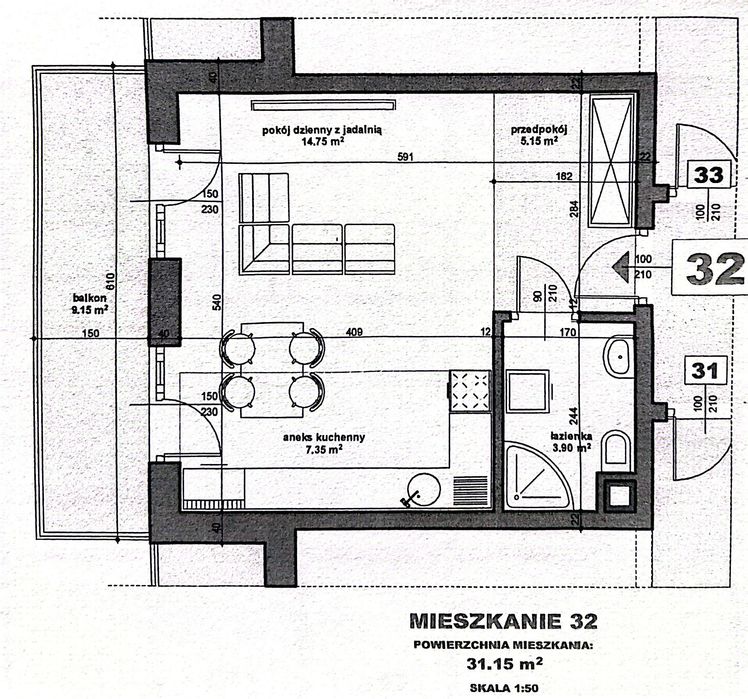 Bezpośrednio mieszkanie 31,15 m² z dużym balkonem – Panorama, Bochnia