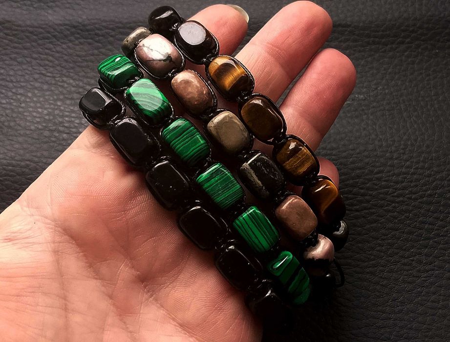 Bransoletka ONYKS 12/8 mm.kamienie naturalne,regulacja UNISEX