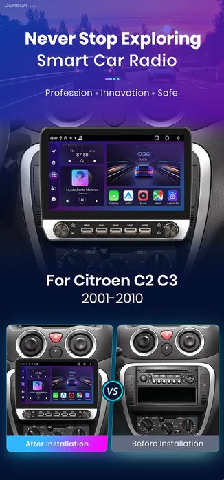 Rádio Citroen C2 C3 2001 a 2010 Carplay Android Auto GPS wifi 2/64GB