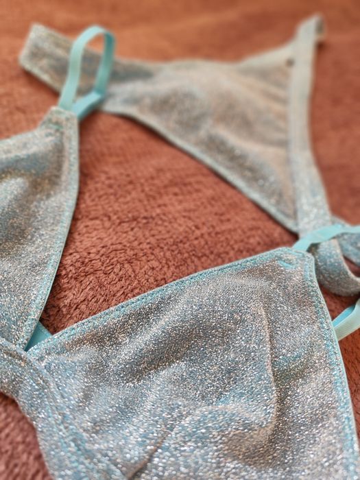 Komplet bielizny nowy turkus brokat Primark rozm. S