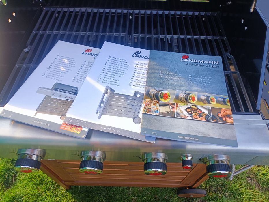 Nowy GRILL Gazowy 15kw LANDMANN TRITON-(12202] + duży pokrowiec drewno