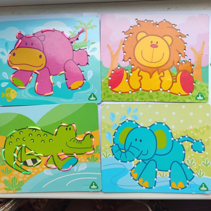 Игра -шнуровка карточки с животными , яблоко -шнуровка