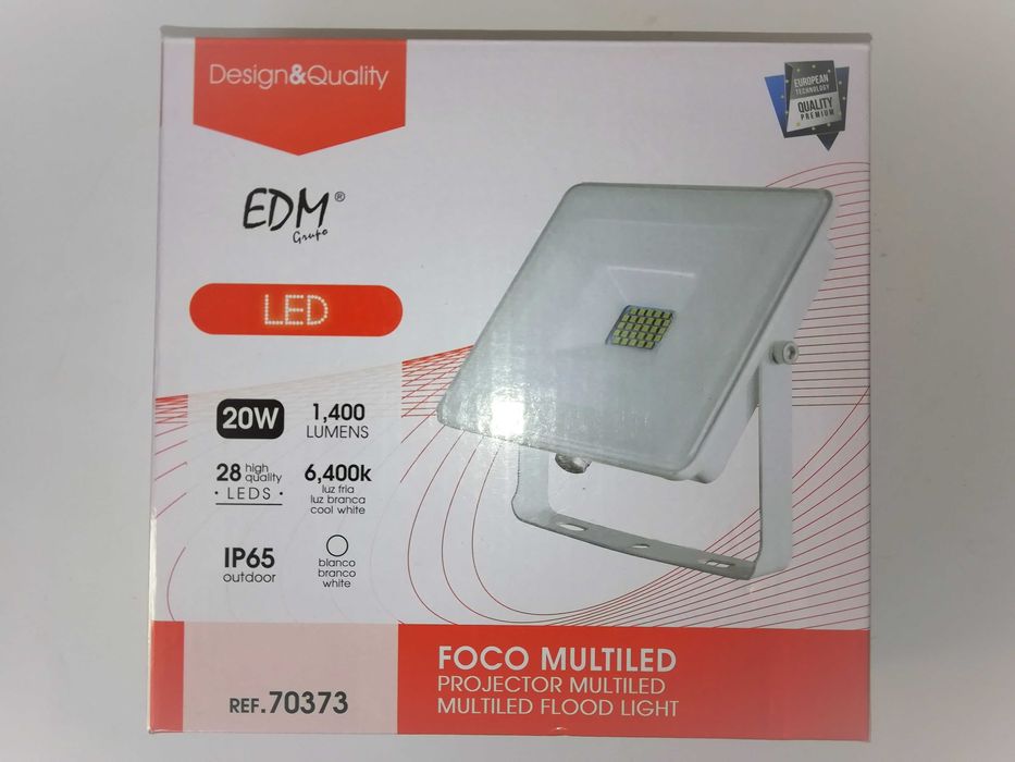 EDM - Projetor Led Extraplano 20w 6400k 1400 Lum - Branco - Novo caixa