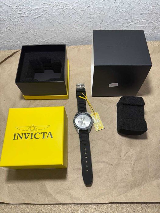 Invicta Nomad Aviator 45mm Silver Dial Black Band Quartz Watch 48855