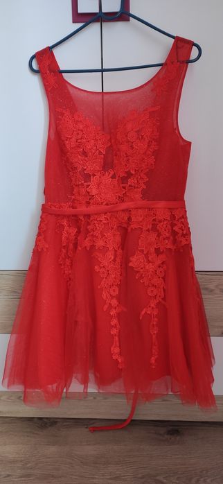 Czerwona sukienka wyjściowa wesele 38 40 42
