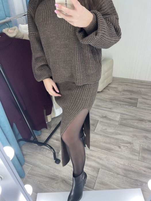 Акция!!!Женский теплый вязаный костюм свитер+юбка Жіночий костюм 42-50