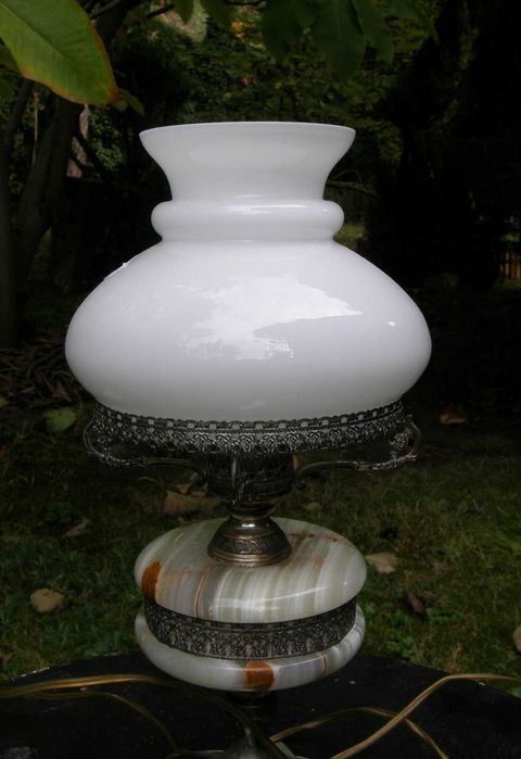 Lampa elektryczna srebro alabaster