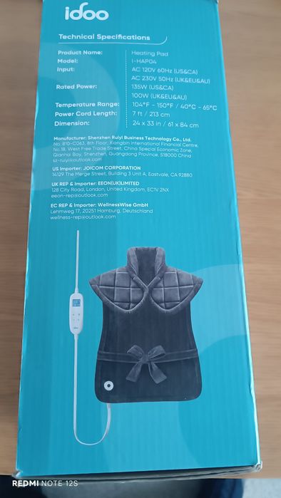 Mata grzewcza na plecy i kark iDOO I-HAP04 – 61 × 84 cm