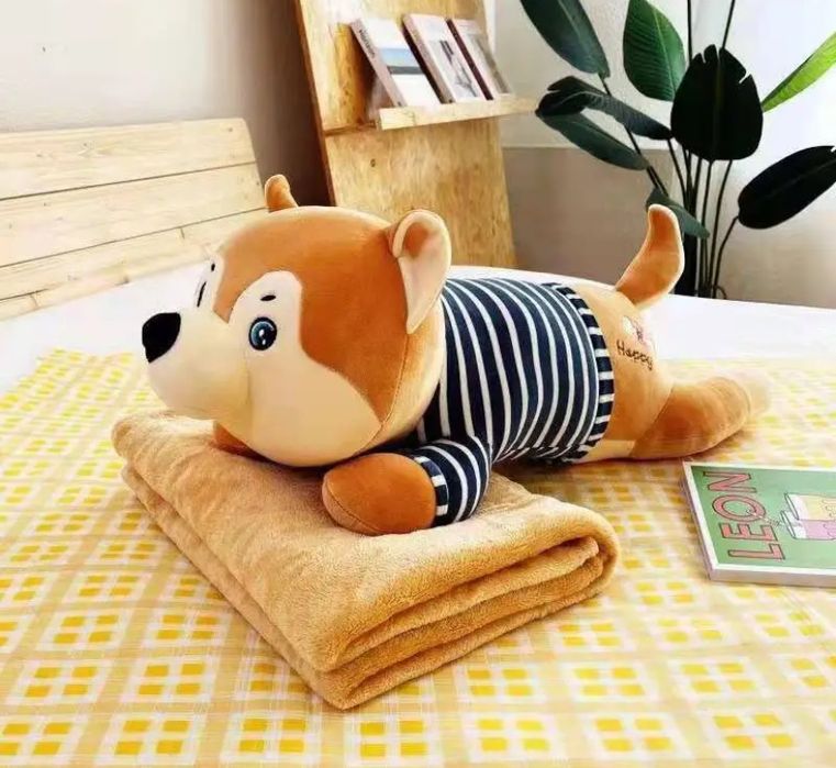 Плед-іграшка подушка 3 в 1 Собака Хаскі-матрос з пледом