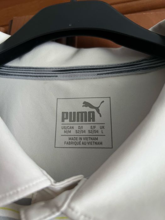 Puma polo w paski biało-szare z neonowym akcentem
