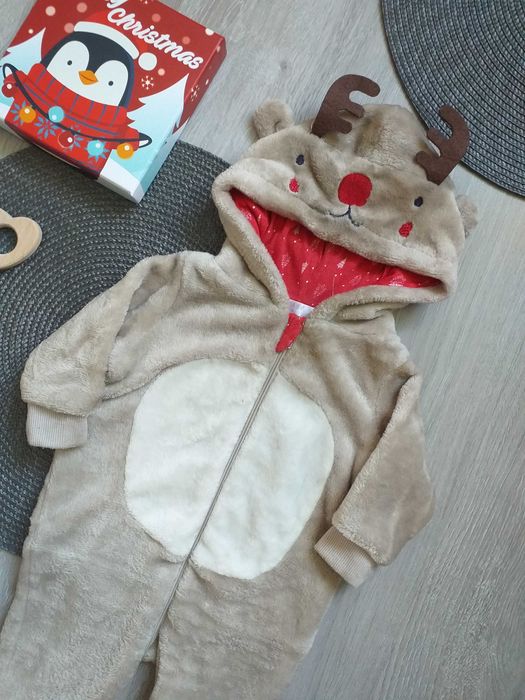 uroczy kombinezon welurowy świąteczny renifer reniferek 62
