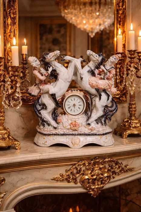 Монументальные каминные часы с всадниками — Италия, 1950–е, 53 см