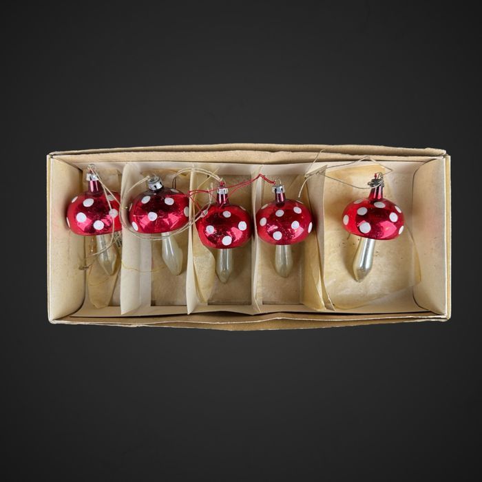 Bombki PRL Zestaw Grzybki Muchomorki ozdoba choinkowa B41/10163