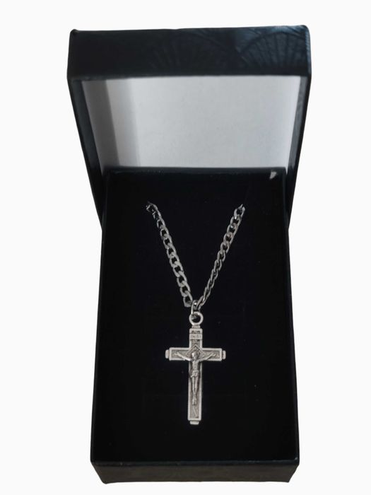 Naszyjnik męski stal szlachetna pancerka 55 cm z krzyżykiem