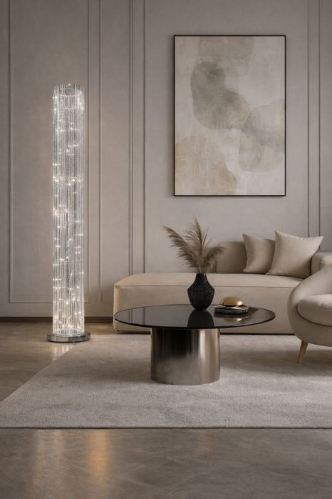 Nowoczesna lampa srebrna ledowa podłogowa glamour 100 i 143 HIT