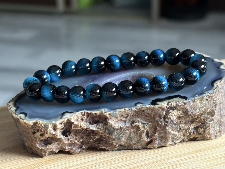 Bransoletka tiger eye blue granatowa czarna meska damska kamien szklo