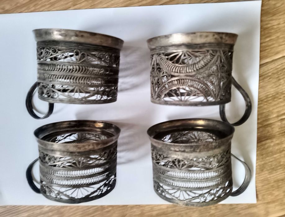 Советский мельхиоровый подстаканник скань