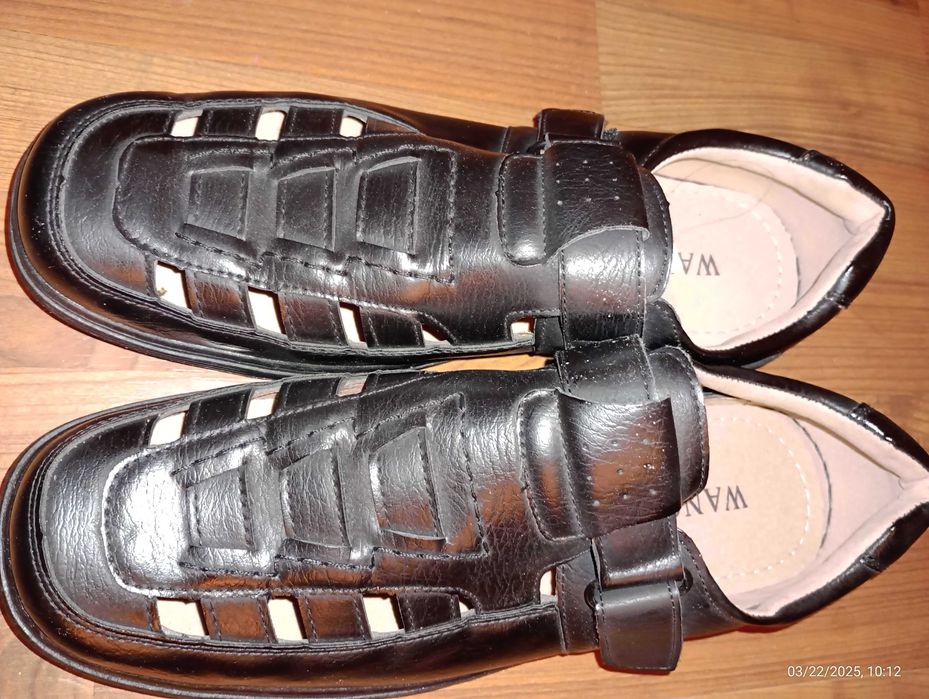 ButySANDAŁY Męskie Czarne Skóra ekolog 46 Zamykane Na Rzepy NOWE Nieuż