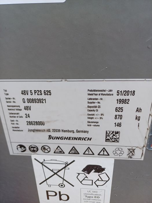 Bateria trakcyjna 48V 24V 500ah 625ah 750ah 775Ah Linde  E16 e14 Still