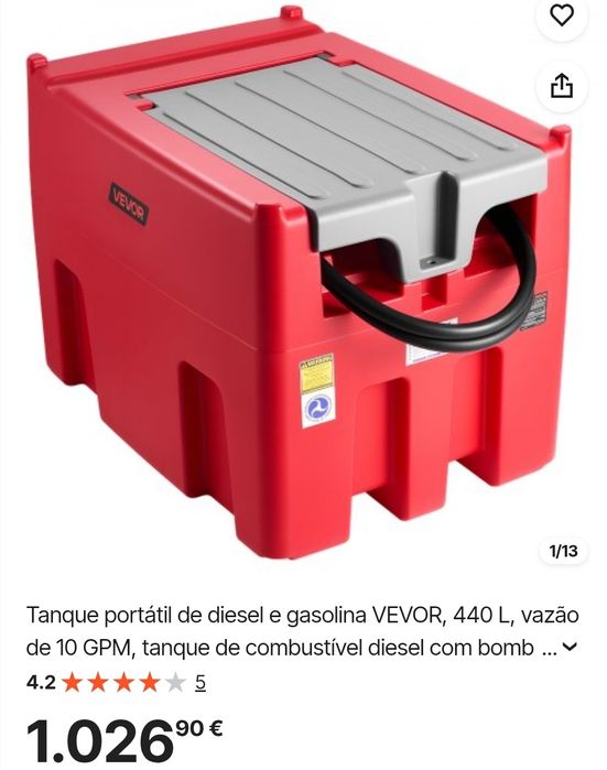 Tanque portátil de diesel e gasolina VEVOR, 440 L