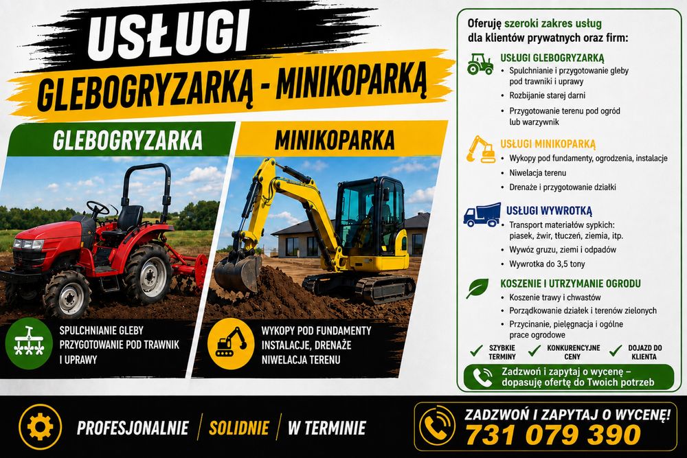 Usługi glebogryzarką – przygotowanie ziemi / DARMOWY dojazd ! Promocja -50%!!