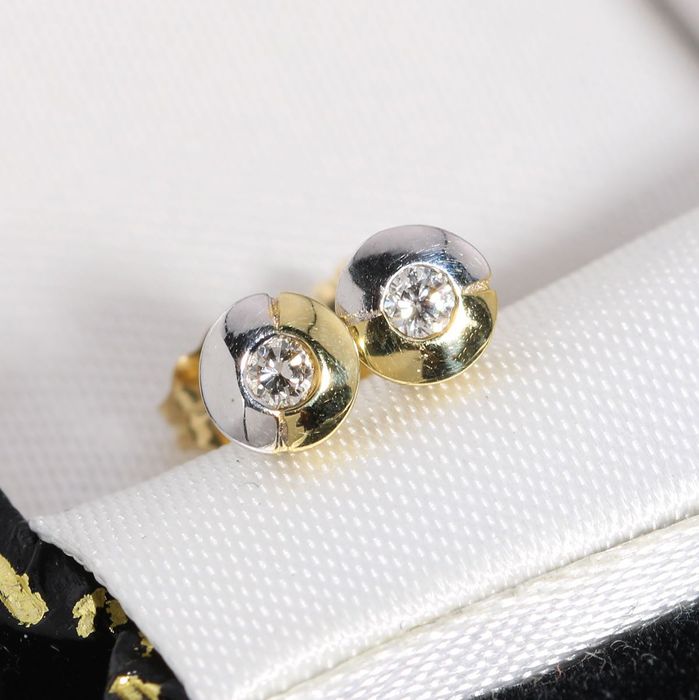 Złote kolczyki z brylantami 0.10ct dwukolorowe złoto 14K