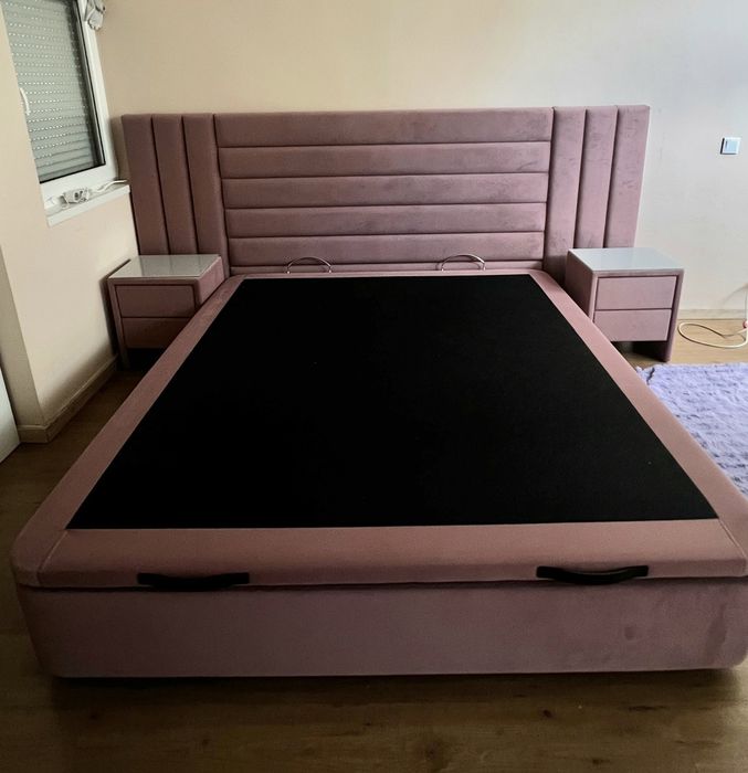 Cama de Casal 180×200 com Arrumação + Cabeceira + 2 Mesas de Cabeceira