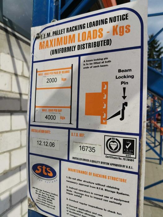 Regał magazynowy paletowy, 5 pól, 45 miejsc paletowych, bardzo ładny 2000kg/półkę