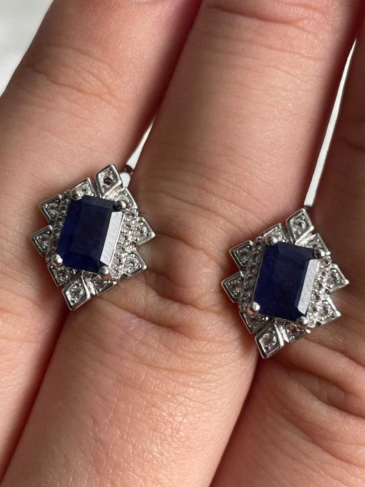 Серьги из серебра 925 пробы  из синего сапфира и топаза