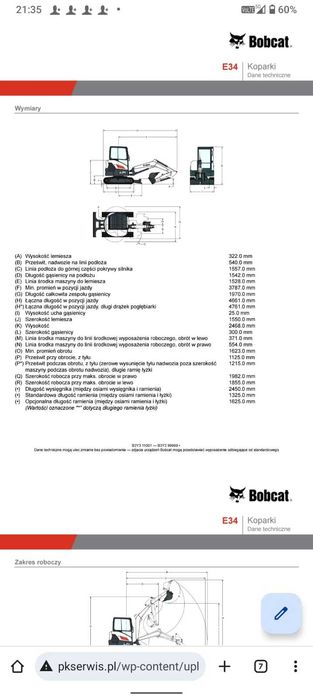 Minikoparka 3,5 t bobcat E34, niwelator,wiertnica, widły,wynajem 24h