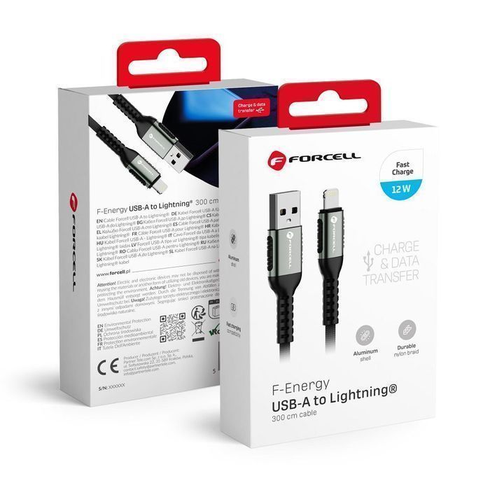 Kabel USB A do Lightning Forcell F-Energy 2,4A 12W Cafule 3 m C257