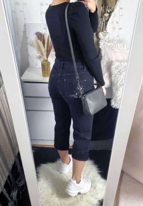 Spodnie damskie z wysokim stanem jeansy z bawełną M/L
