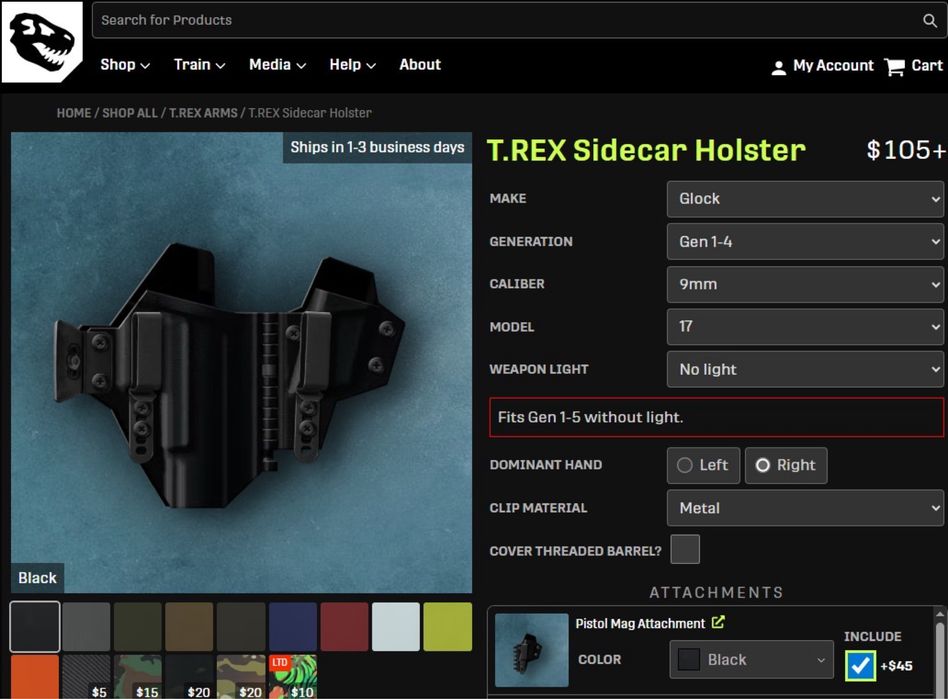 TREX Sidecar Holster - Coldre interno + Carregador