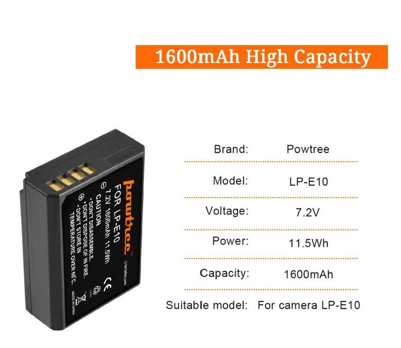 LP-E10 1600mAh p/ Canon - Baterias e/ou Carregador Duplo (NOVOS)