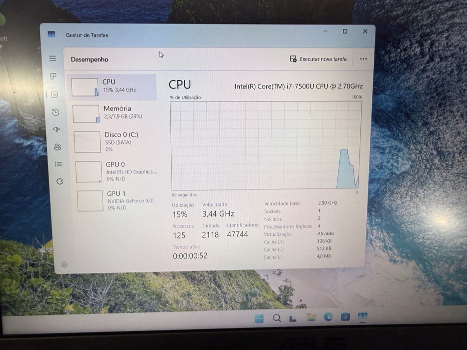 Portátil Asus A541U 15.6” i7 7th 8GB RAM 250GB SSD Nvidia 920MX 2GB bateria nova