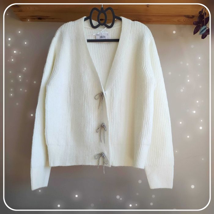 Sweter rozpinany kardigan biały kremowy S