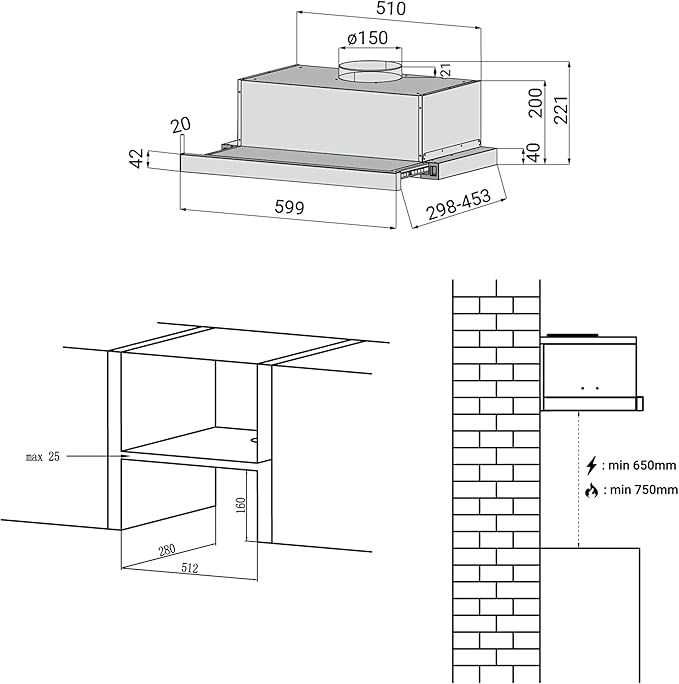 CIARRA CBCB6906D Teleskopowy Okap Kuchenny Pochłaniacz 60 cm 370 m/h