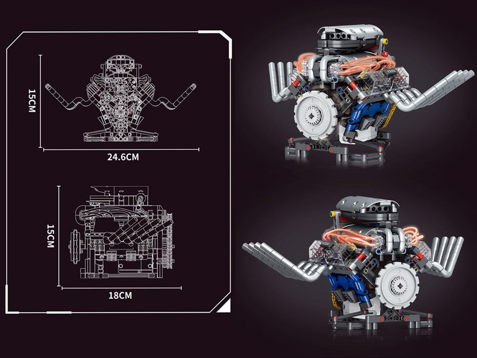 Klocki techniczne Zbuduj SILNIK na akumulator Światło i ruch 665-ele