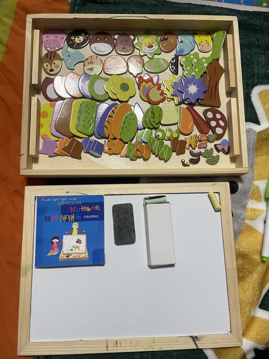 Деревʼяна магнітна дошка-мольберт 2в1 з мозайкою Animal puzzle