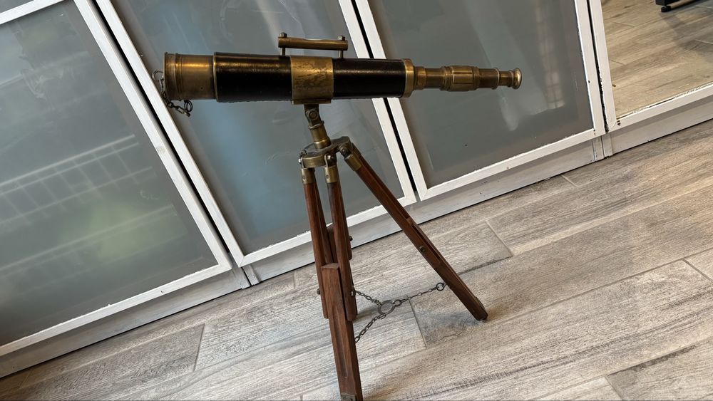 Luneta teleskop, drewni mosiądz skóra