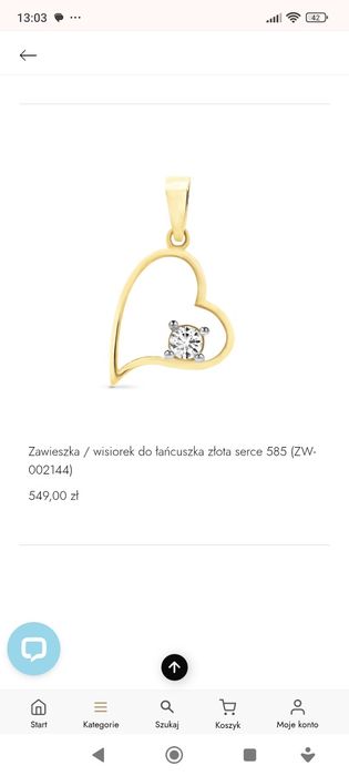 Złoty łańcuszek + złota zawieszka serce