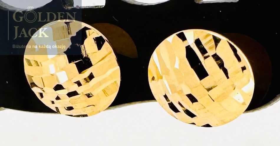 Złote okrągłe kolczyki frezowane Pinezki złoto pr. 585 waga 1,15 g