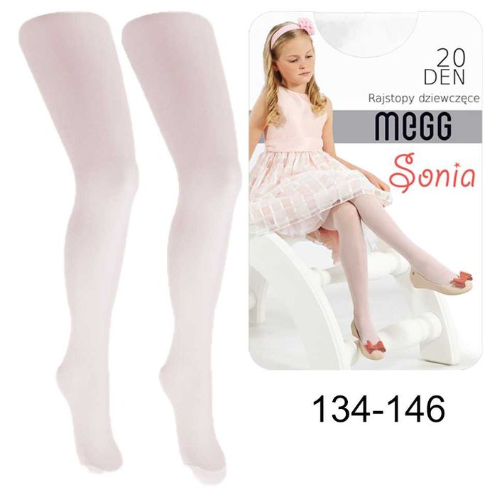 Rajstopy dziewczęce białe, gładkie SONIA 134-146 LYCRA 20 DEN
