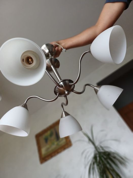 Lampa, żyrandol wiszący 5 ramienny, stan bardzo dobry