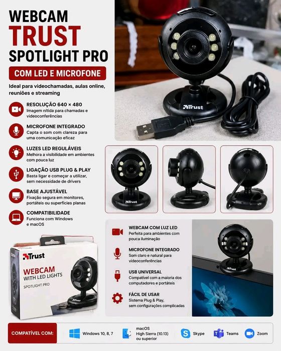 Webcam Trust Spotlight Pro com LED e Microfone