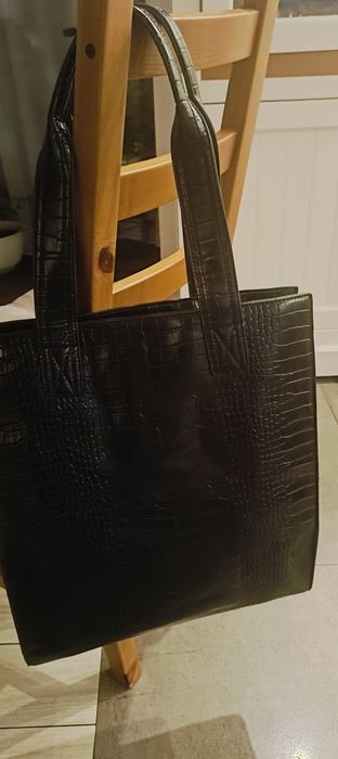 Torba shopper XL, czarna, skóra krokodyla, Reserved