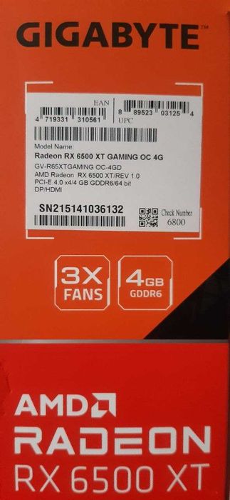 Sprzedam kartę graficzną Gigabyte Radeon RX 6500 XT (3 wentylatory)
