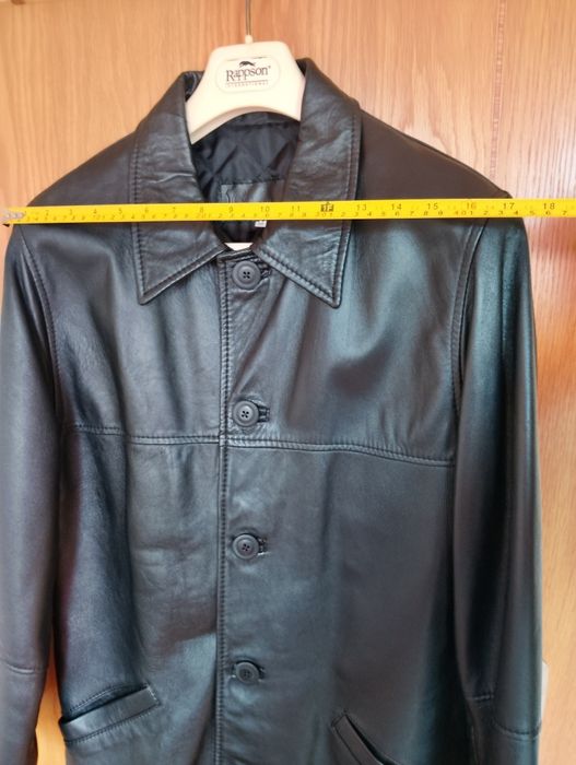 Casaco homem, preto, pele genuína, vintage.