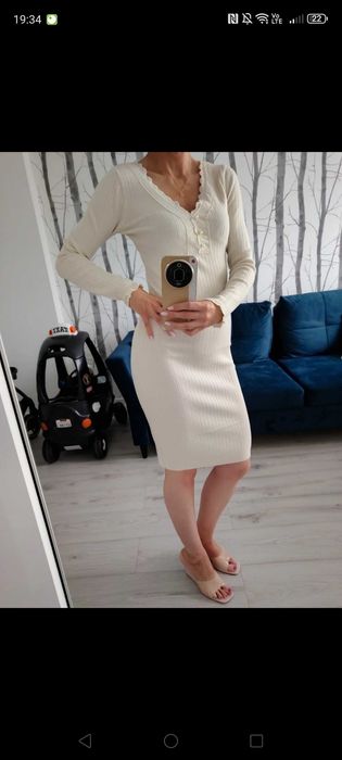 Sukienka beż nowa prążek xs s