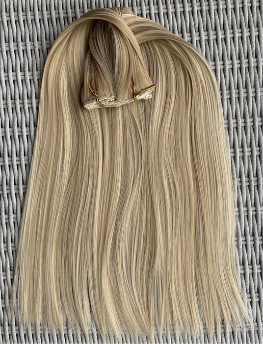 Premium Ultra włosy doczepiane, blond/ pasemka / refleksy clip in 242.